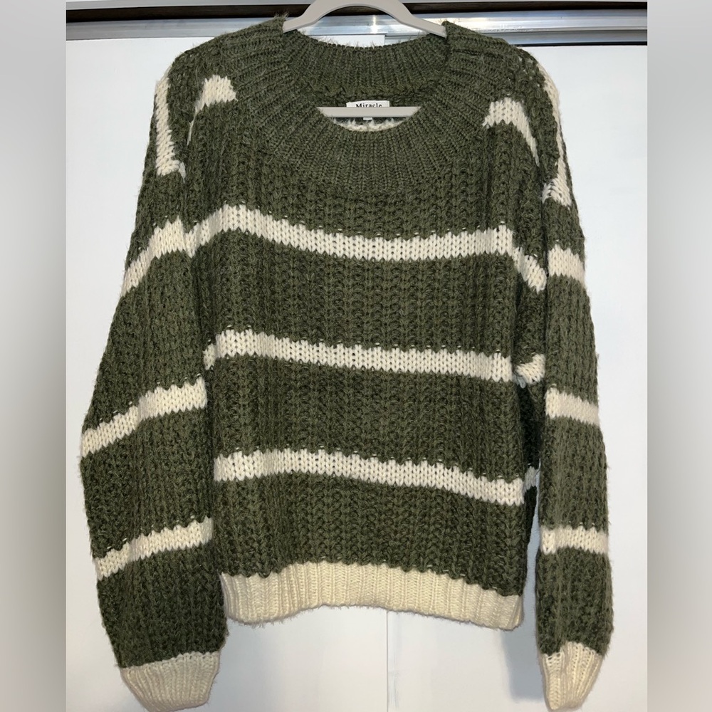 PinkBlush Maternity Olive Striped Sweater Size S/M